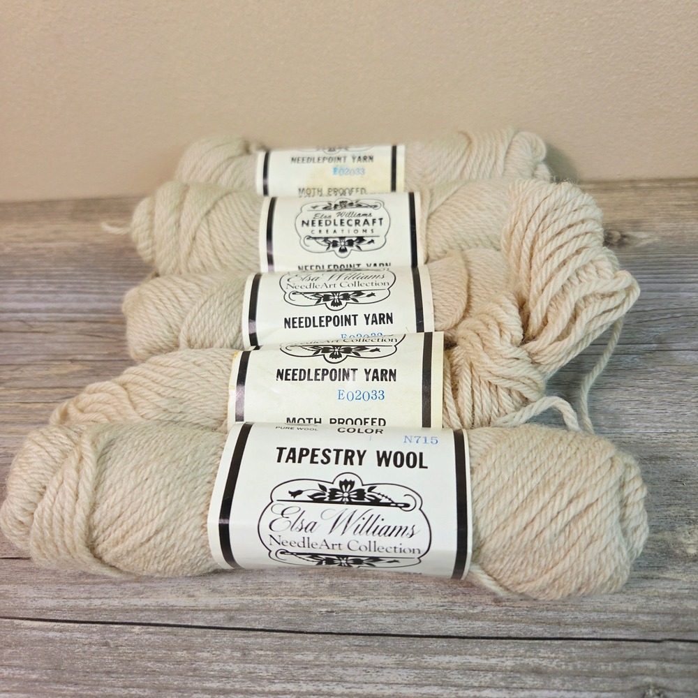 Elsa Williams Needlepoint Yarn Tapestry Wool Lot 5 Skeins Beige Cream 100% Wool